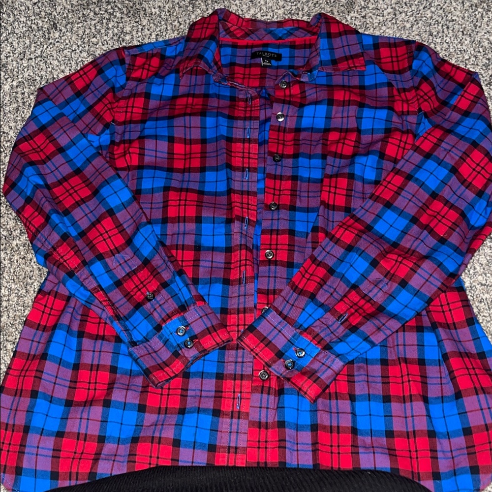 Talbots Red and Blue Plaid Button Down Shirt